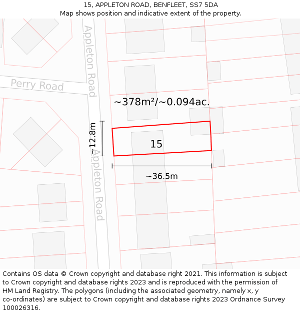 15, APPLETON ROAD, BENFLEET, SS7 5DA: Plot and title map