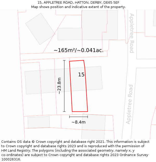 15, APPLETREE ROAD, HATTON, DERBY, DE65 5EF: Plot and title map
