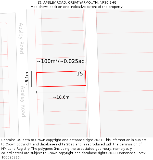 15, APSLEY ROAD, GREAT YARMOUTH, NR30 2HG: Plot and title map