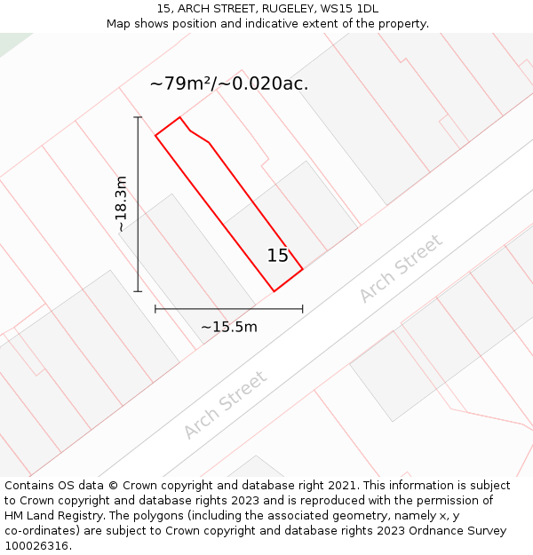 15, ARCH STREET, RUGELEY, WS15 1DL: Plot and title map