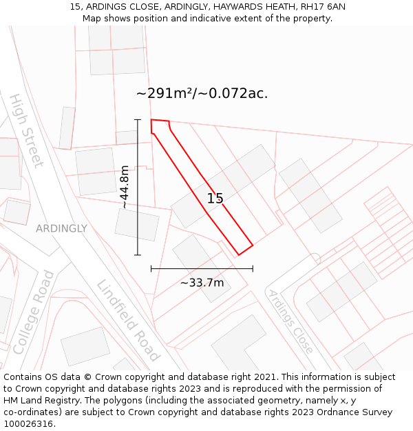 15, ARDINGS CLOSE, ARDINGLY, HAYWARDS HEATH, RH17 6AN: Plot and title map