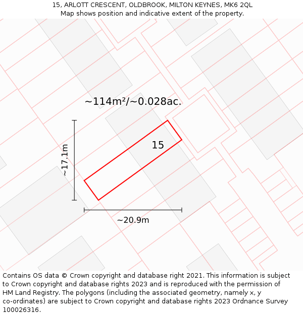 15, ARLOTT CRESCENT, OLDBROOK, MILTON KEYNES, MK6 2QL: Plot and title map