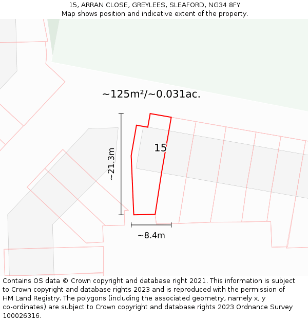 15, ARRAN CLOSE, GREYLEES, SLEAFORD, NG34 8FY: Plot and title map