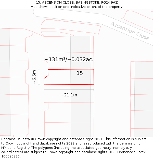 15, ASCENSION CLOSE, BASINGSTOKE, RG24 9AZ: Plot and title map