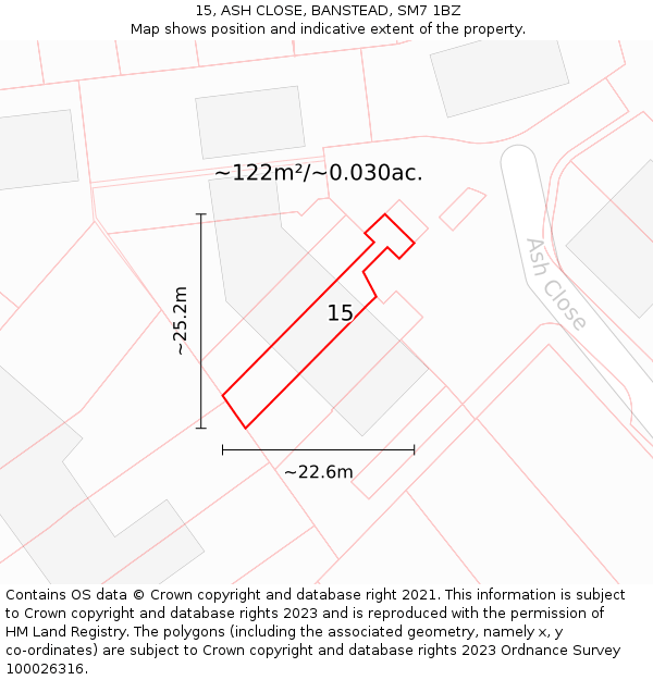 15, ASH CLOSE, BANSTEAD, SM7 1BZ: Plot and title map