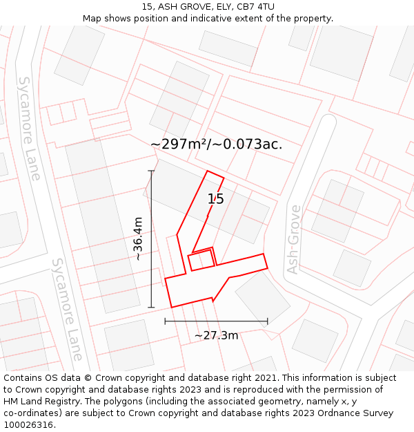 15, ASH GROVE, ELY, CB7 4TU: Plot and title map