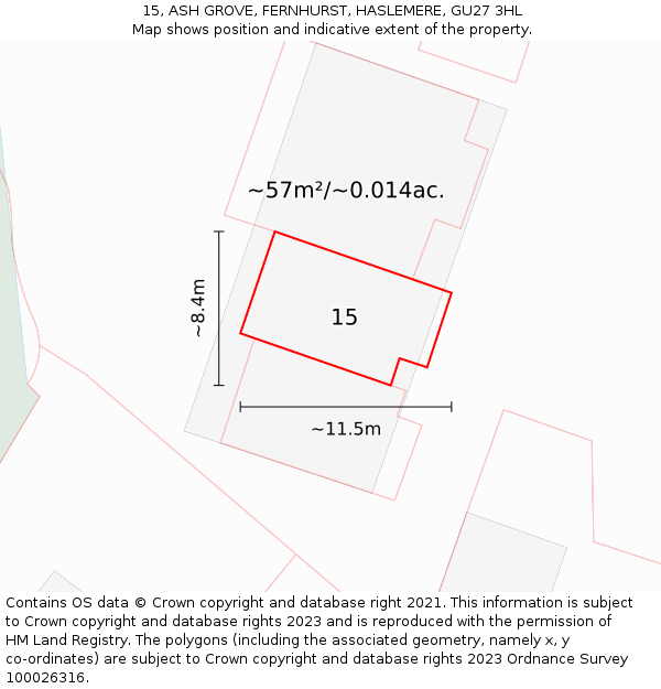 15, ASH GROVE, FERNHURST, HASLEMERE, GU27 3HL: Plot and title map