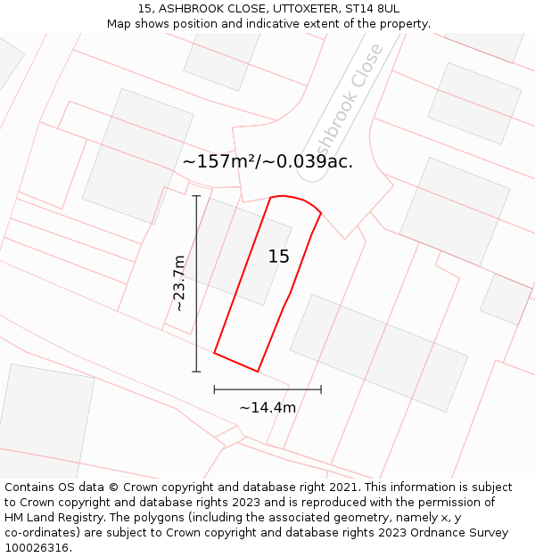 15, ASHBROOK CLOSE, UTTOXETER, ST14 8UL: Plot and title map