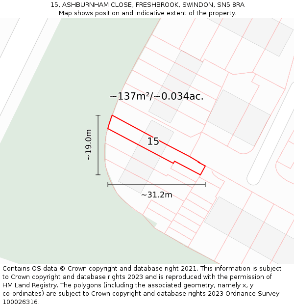 15, ASHBURNHAM CLOSE, FRESHBROOK, SWINDON, SN5 8RA: Plot and title map