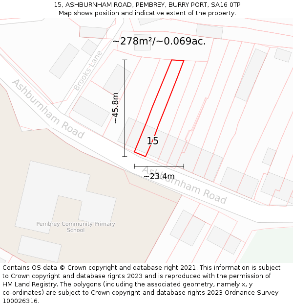 15, ASHBURNHAM ROAD, PEMBREY, BURRY PORT, SA16 0TP: Plot and title map