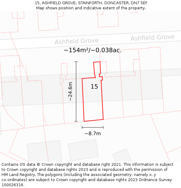 15, ASHFIELD GROVE, STAINFORTH, DONCASTER, DN7 5EF: Plot and title map