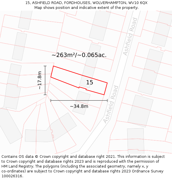 15, ASHFIELD ROAD, FORDHOUSES, WOLVERHAMPTON, WV10 6QX: Plot and title map