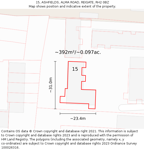 15, ASHFIELDS, ALMA ROAD, REIGATE, RH2 0BZ: Plot and title map