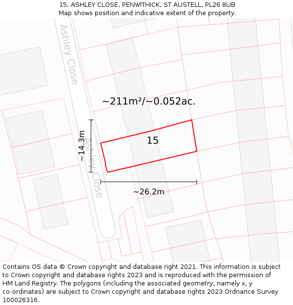 15, ASHLEY CLOSE, PENWITHICK, ST AUSTELL, PL26 8UB: Plot and title map