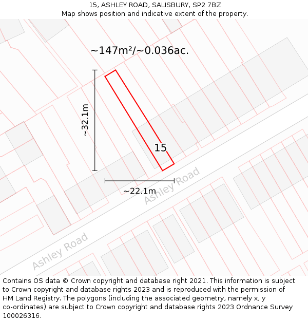15, ASHLEY ROAD, SALISBURY, SP2 7BZ: Plot and title map
