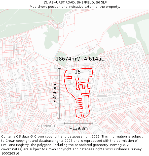 15, ASHURST ROAD, SHEFFIELD, S6 5LP: Plot and title map
