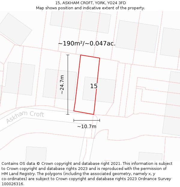 15, ASKHAM CROFT, YORK, YO24 3FD: Plot and title map