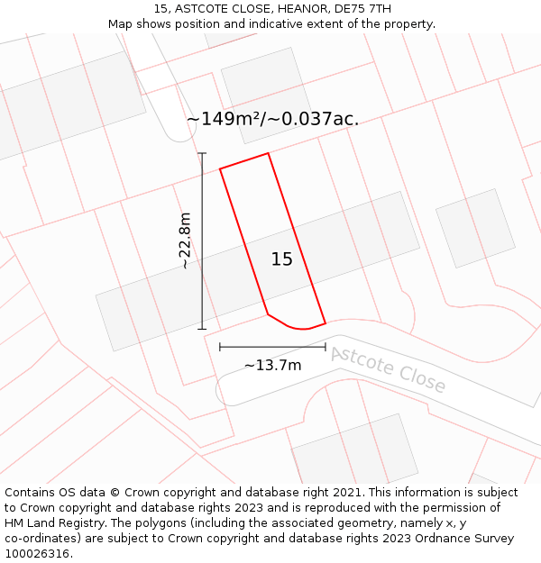 15, ASTCOTE CLOSE, HEANOR, DE75 7TH: Plot and title map