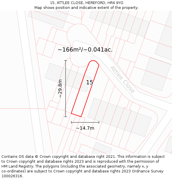 15, ATTLEE CLOSE, HEREFORD, HR4 9YG: Plot and title map