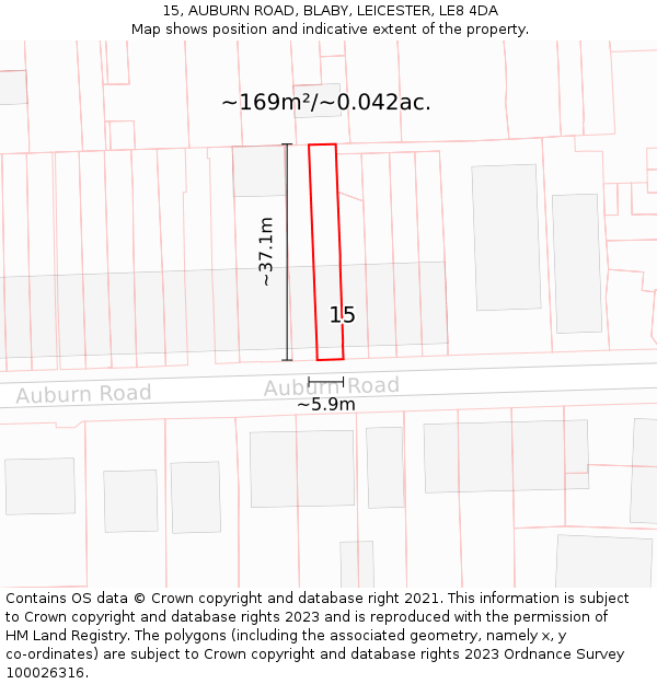 15, AUBURN ROAD, BLABY, LEICESTER, LE8 4DA: Plot and title map