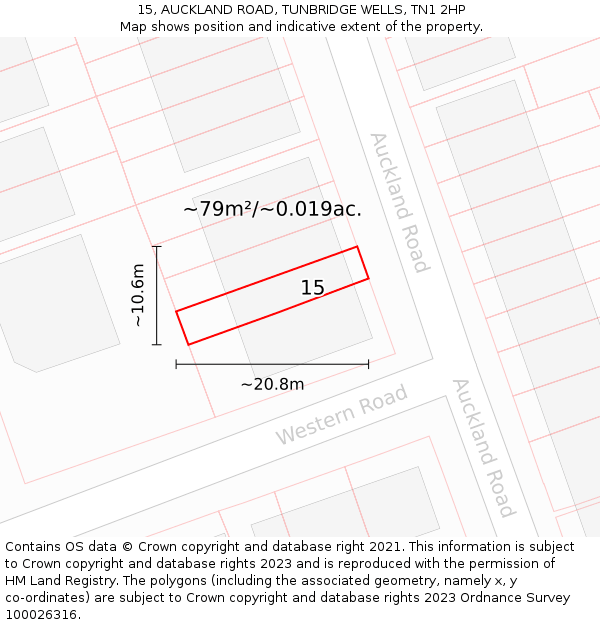 15, AUCKLAND ROAD, TUNBRIDGE WELLS, TN1 2HP: Plot and title map