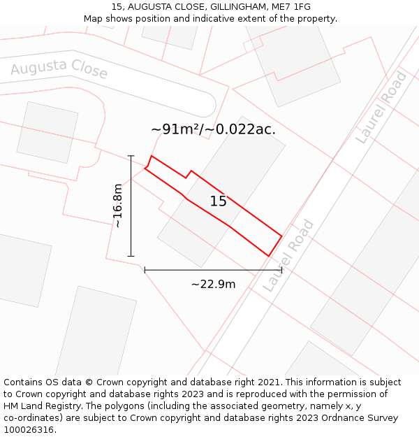 15, AUGUSTA CLOSE, GILLINGHAM, ME7 1FG: Plot and title map