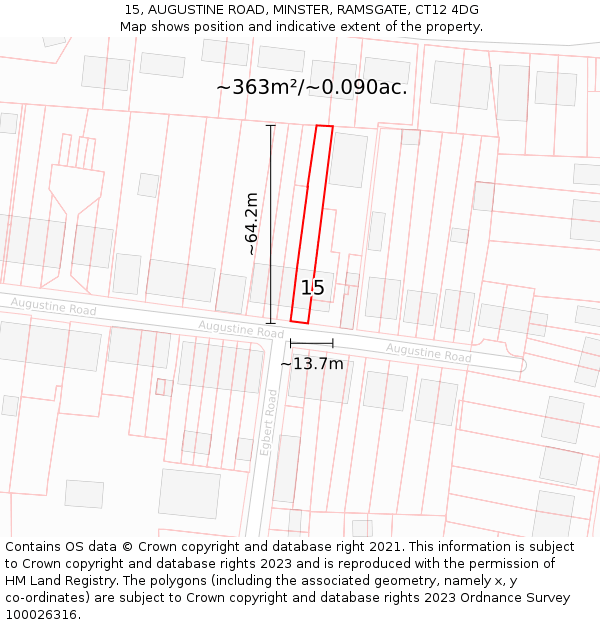 15, AUGUSTINE ROAD, MINSTER, RAMSGATE, CT12 4DG: Plot and title map