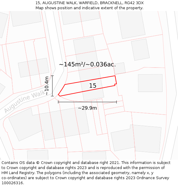 15, AUGUSTINE WALK, WARFIELD, BRACKNELL, RG42 3DX: Plot and title map