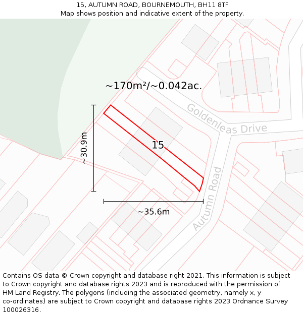 15, AUTUMN ROAD, BOURNEMOUTH, BH11 8TF: Plot and title map