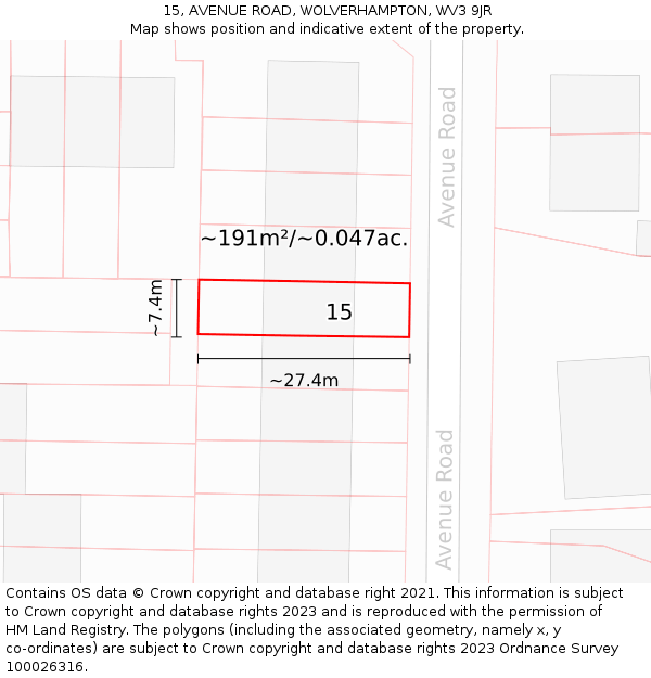 15, AVENUE ROAD, WOLVERHAMPTON, WV3 9JR: Plot and title map