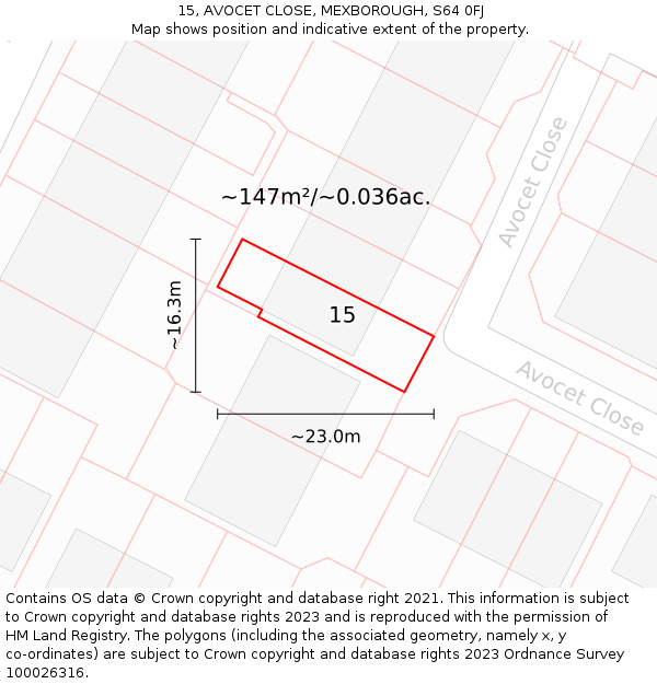 15, AVOCET CLOSE, MEXBOROUGH, S64 0FJ: Plot and title map