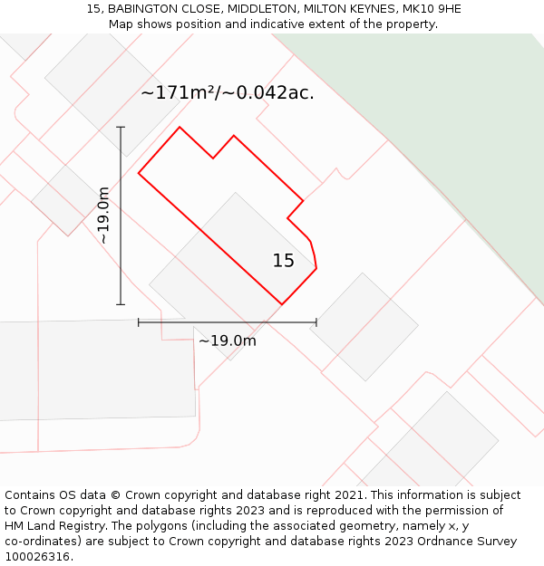 15, BABINGTON CLOSE, MIDDLETON, MILTON KEYNES, MK10 9HE: Plot and title map