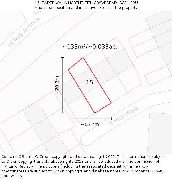 15, BADER WALK, NORTHFLEET, GRAVESEND, DA11 8PU: Plot and title map