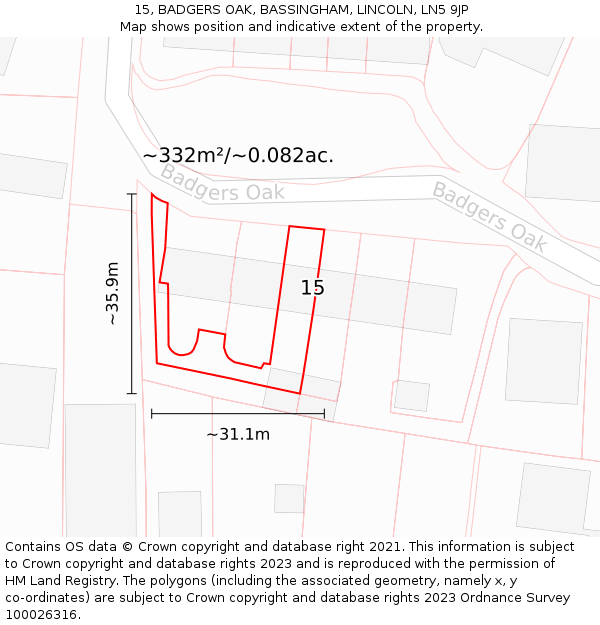 15, BADGERS OAK, BASSINGHAM, LINCOLN, LN5 9JP: Plot and title map