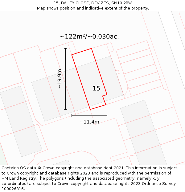 15, BAILEY CLOSE, DEVIZES, SN10 2RW: Plot and title map