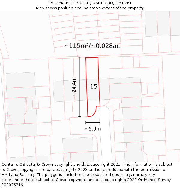 15, BAKER CRESCENT, DARTFORD, DA1 2NF: Plot and title map