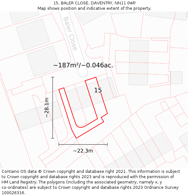15, BALER CLOSE, DAVENTRY, NN11 0WP: Plot and title map
