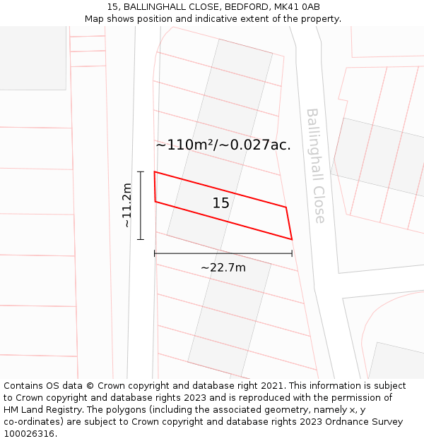 15, BALLINGHALL CLOSE, BEDFORD, MK41 0AB: Plot and title map