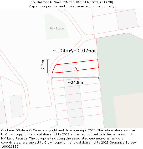 15, BALMORAL WAY, EYNESBURY, ST NEOTS, PE19 2RJ: Plot and title map