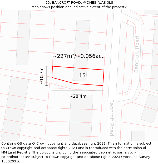 15, BANCROFT ROAD, WIDNES, WA8 3LS: Plot and title map
