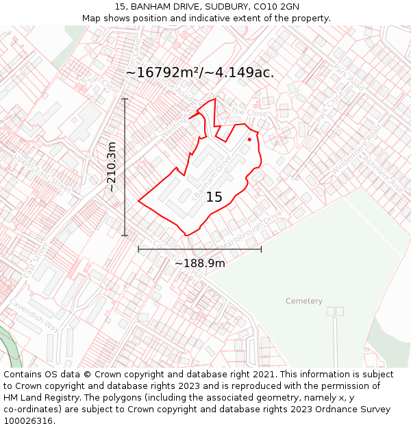 15, BANHAM DRIVE, SUDBURY, CO10 2GN: Plot and title map