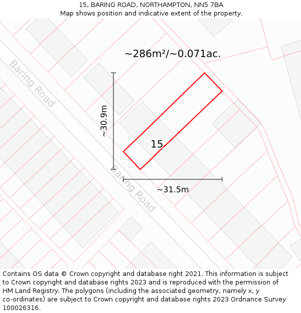 15, BARING ROAD, NORTHAMPTON, NN5 7BA: Plot and title map