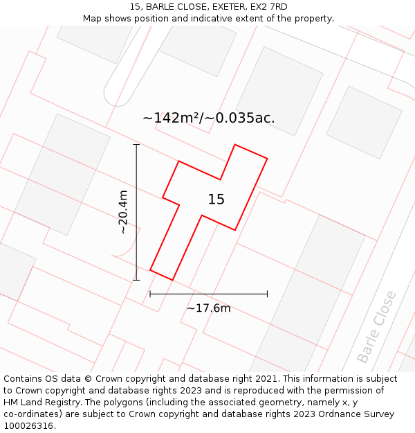 15, BARLE CLOSE, EXETER, EX2 7RD: Plot and title map