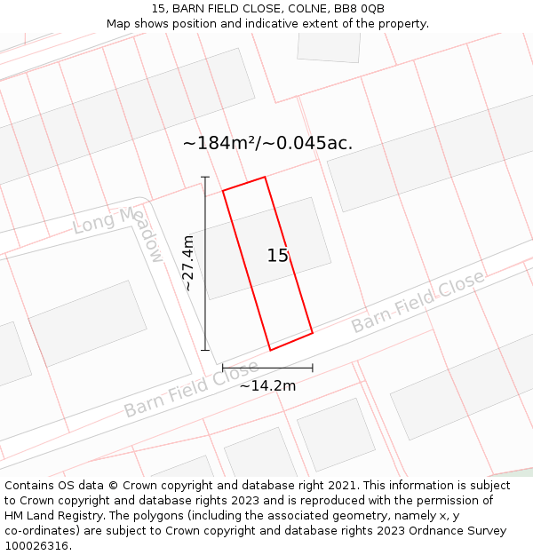 15, BARN FIELD CLOSE, COLNE, BB8 0QB: Plot and title map