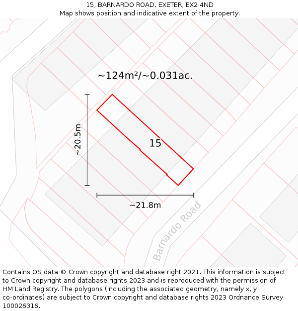 15, BARNARDO ROAD, EXETER, EX2 4ND: Plot and title map