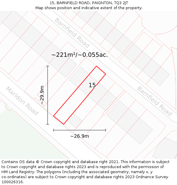 15, BARNFIELD ROAD, PAIGNTON, TQ3 2JT: Plot and title map