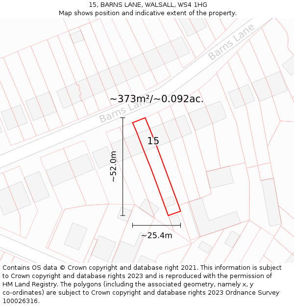 15, BARNS LANE, WALSALL, WS4 1HG: Plot and title map
