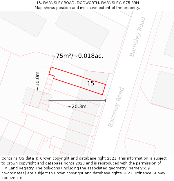 15, BARNSLEY ROAD, DODWORTH, BARNSLEY, S75 3RN: Plot and title map
