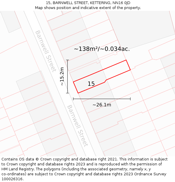 15, BARNWELL STREET, KETTERING, NN16 0JD: Plot and title map