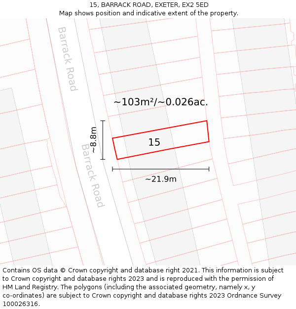 15, BARRACK ROAD, EXETER, EX2 5ED: Plot and title map